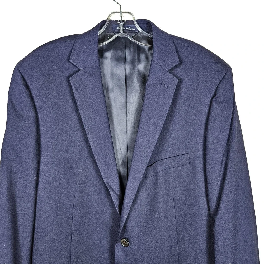 Lands End Stretch Blazer Mens 44L Year Rounder Traditional Fit Navy Wool Jacket